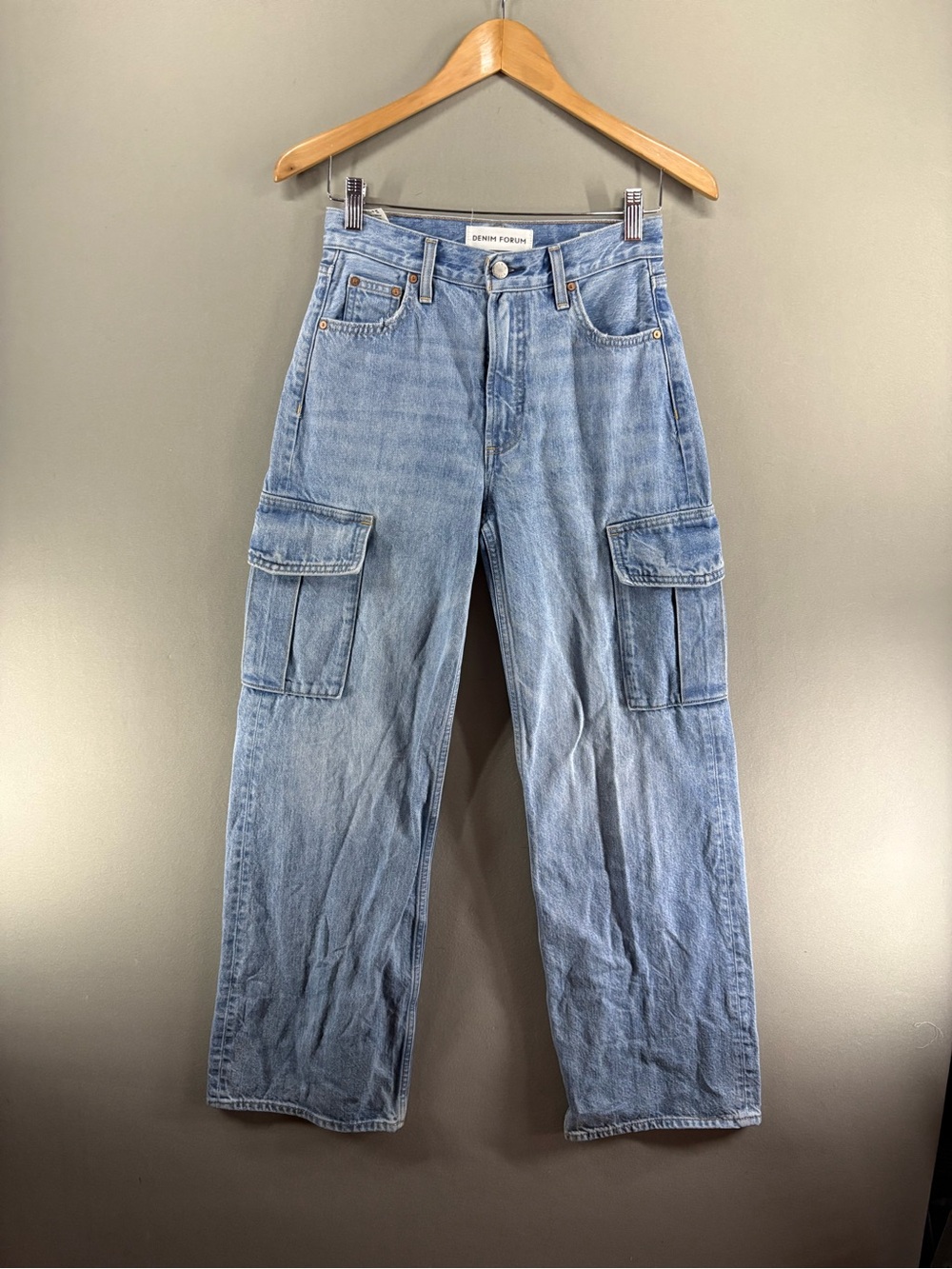 Denim Forum Jeans Womens 27 Blue Farrah Hi Rise Wide Leg Cargo Baggy
